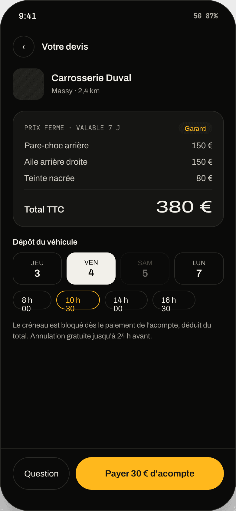 Vous recevez un prix et choisissez votre créneau.